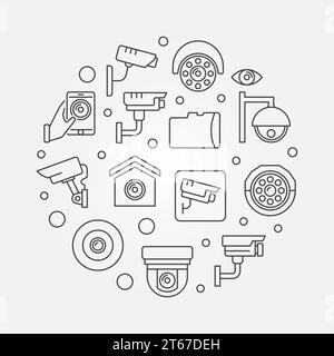 Concept de caméras de vidéosurveillance de vidéosurveillance illustration vectorielle ronde ou symbole Illustration de Vecteur