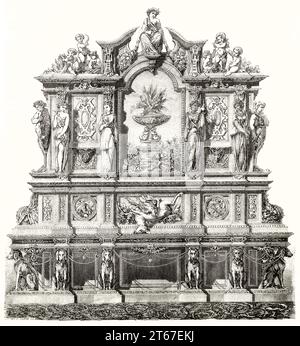 Illustration ancienne d'un meuble par Fourdinois (fabricants de meubles). Par Therond, publ. Sur magasin pittoresque, Paris, 1851 Banque D'Images