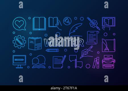 Illustration horizontale créative de vecteur d'écriture ou bannière faite avec des icônes de ligne mince sur fond sombre Illustration de Vecteur