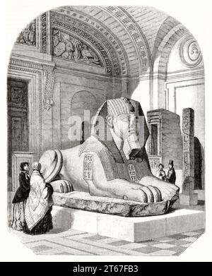 Illustration ancienne du Grand Sphinx de Tanis conservée au musée du Louvre. Par Freeman, publ. Sur magasin pittoresque, Paris, 1851 Banque D'Images
