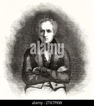 Vieux portrait gravé de William Wordsworth (1770 – 1850), poète anglais. Par auteur non identifié, publ. Sur magasin pittoresque, Paris, 1851 Banque D'Images