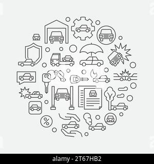 Illustration du plan d'assurance du véhicule. Signe rond d'assurance de voiture de vecteur dans le style de ligne mince Illustration de Vecteur