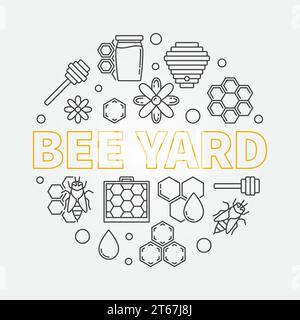 Illustration ronde vectorielle Bee Yard faite avec des icônes d'apiculture et de contour rucher Illustration de Vecteur
