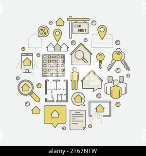 Maison à louer illustration colorée. Symbole créatif circulaire vectoriel fait avec des icônes immobilières Illustration de Vecteur