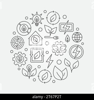 Illustration de contour circulaire de bioénergie. Symbole de concept d'énergie renouvelable de vecteur fait avec des icônes de ligne mince Illustration de Vecteur