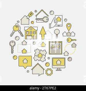 Illustration circulaire de l'immobilier - symbole créatif rond de vecteur fait avec des icônes colorées Illustration de Vecteur