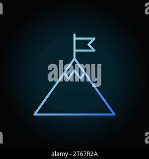 Drapeau sur l'icône de contour minimal bleu montagne ou signe sur fond sombre Illustration de Vecteur