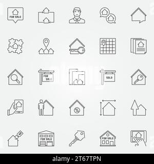 Ensemble d'icônes immobilières - maison vectorielle à vendre et symboles de concept de propriété dans le style de ligne mince Illustration de Vecteur