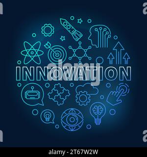 Illustration bleue ronde de vecteur d'innovation faite d'icônes d'innovations dans le style de contour sur fond sombre Illustration de Vecteur