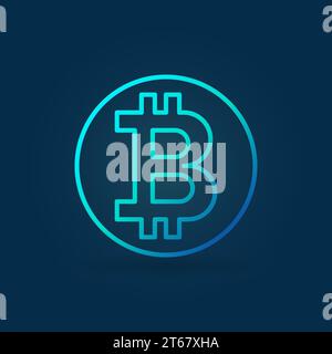 Icône vectorielle bleue Bitcoin coin ou élément de conception dans le style de contour sur fond sombre Illustration de Vecteur