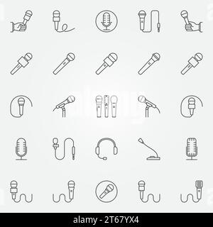 Jeu d'icônes de microphone - symboles de concept de ligne fine vectorielle ou éléments de conception Illustration de Vecteur