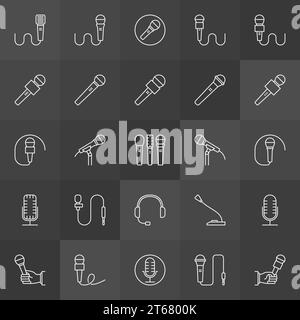 Collection d'icônes de microphone vectoriel. Symboles de micro linéaire sur fond sombre Illustration de Vecteur