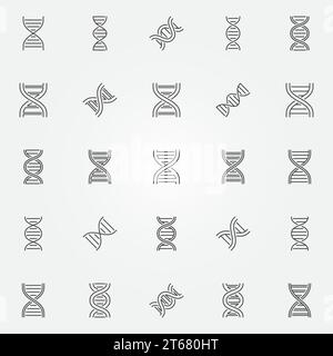 Jeu d'icônes d'ADN - symboles de concept d'hélice d'adn vecteur ou elemets de conception dans le style de ligne mince Illustration de Vecteur