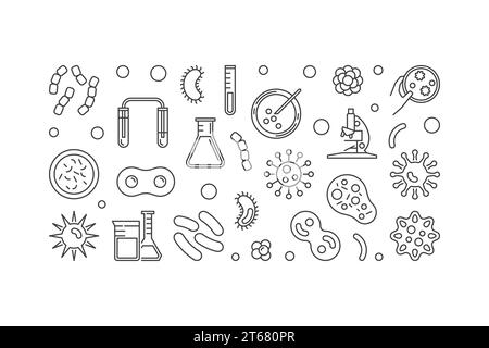 Illustration linéaire de virus ou bannière horizontale faite avec des icônes de concept de virus Illustration de Vecteur