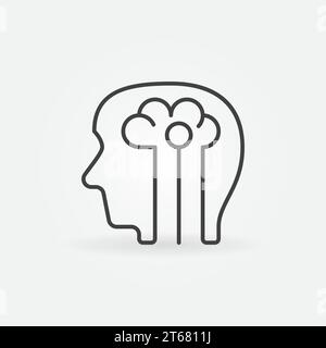 Tête humaine avec icône de cerveau - symbole de concept d'intelligence artificielle vectorielle dans le style de ligne mince Illustration de Vecteur