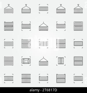 Jeu d'icônes de conteneur - collection vectorielle de symboles de conteneurs de fret ou d'éléments de conception dans le style de ligne mince Illustration de Vecteur