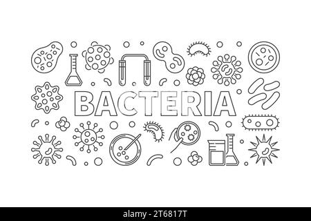 Illustration de lignes fines horizontales de bactéries. Bannière de concept de vecteur faite avec des icônes linéaires de virus et de bactéries Illustration de Vecteur