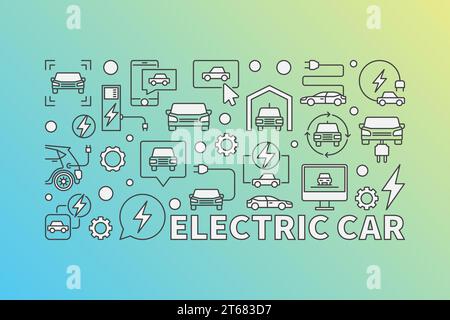 Illustration horizontale de voiture électrique moderne ou bannière concept EV Illustration de Vecteur
