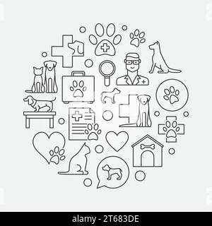 Illustration circulaire d'hôpital vétérinaire - signe de concept de clinique animale vecteur dans le style de ligne mince Illustration de Vecteur