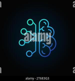 Icône bleue Cyberbrain Line. Vecteur intelligence artificielle concept de cerveau signe de ligne mince sur fond sombre Illustration de Vecteur