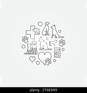 Symbole circulaire de l'hôpital vétérinaire - vecteur minimal animal clinique concept signe dans le style de ligne mince Illustration de Vecteur