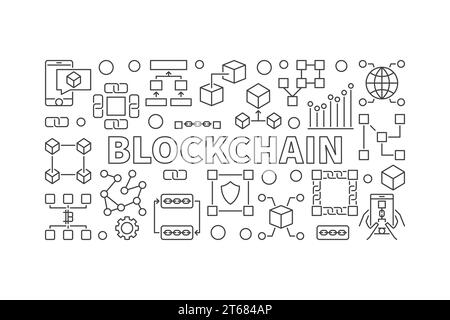 Bannière de technologie moderne faite avec des icônes de ligne de chaîne de blocs et LA BLOCKCHAIN DE mot à l'intérieur Illustration de Vecteur