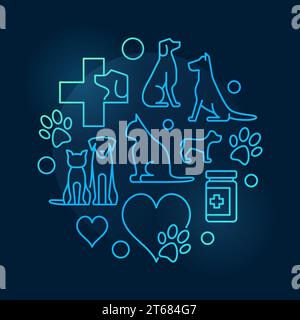 Symbole circulaire coloré d'hôpital vétérinaire - vecteur minimal animal clinique signe de concept dans le style de ligne mince sur fond sombre Illustration de Vecteur