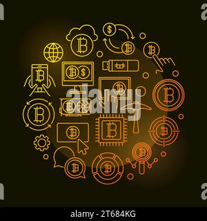 Illustration colorée ronde du marché crypto - symbole de crypto-monnaie de contour circulaire vectoriel sur fond sombre Illustration de Vecteur