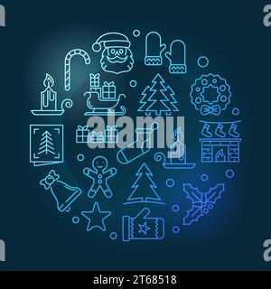 Illustration bleue vectorielle ronde de Noël faite avec des icônes de contour de noël Illustration de Vecteur
