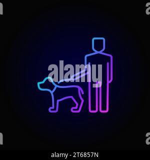 Homme marchant avec une icône de contour coloré de chien ou élément de conception sur fond sombre Illustration de Vecteur