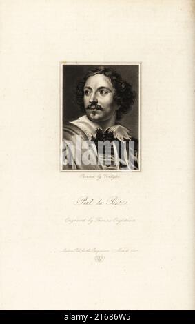 Portrait de Paulus Pontius, graveur et peintre flamand, 1603-1658. Paul du Pont. Gravure sur acier de Francis Engleheart d'après un portrait d'Anthony van Dyck d'Edward Walmsleys Physiognomical Portraits, cent personnages distingués, John Major, Londres, 1821. Banque D'Images