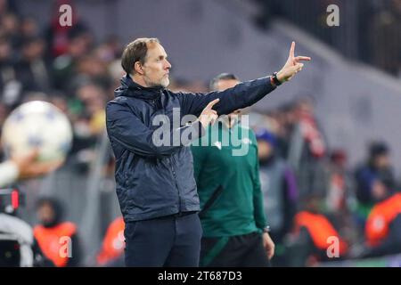 Munich, Allemagne. 08 novembre 2023. Thomas Tuchel, Manager du Bayern Munich, fait des gestes lors du match Bayern Munich FC v Galatasaray A.S. FC UEFA Champions League Group A à l'Allianz Arena, Munich, Allemagne, le 8 novembre 2023 Credit : Every second Media/Alamy Live News Banque D'Images