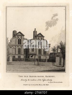 Le Old Manor House, Hackney, ancienne résidence de la famille Tyssen. Gravure sur cuivre de John Thomas Smith d'après les dessins originaux des membres de la Society of Antiquaries de son J.T. Smiths Antiquities of London and its environs, J. Sewell, R. Folder, J. Simco, Londres, 1800. Banque D'Images