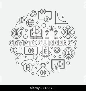 Illustration de contour rond de crypto-monnaie. Symbole de concept d'argent virtuel vectoriel dans le style de ligne mince Illustration de Vecteur