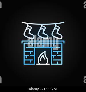 Icône vectorielle de ligne créative de cheminée de Noël. Nouvel an ou Noël et symbole du feu sur fond sombre Illustration de Vecteur