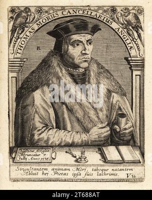 Sir Thomas More, avocat anglais, philosophe social, auteur, homme d'État et humaniste de la Renaissance 1478-1535. Thomas Morus Cancellarius angliae. Gravure sur cuivre de Johann Theodore de Bry de Jean-Jacques Boissards Bibliotheca Chalcographica, Johann Ammonius, Francfort, 1650. Banque D'Images