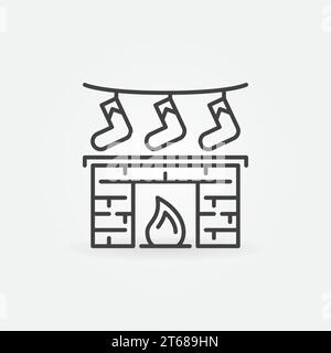 Cheminée de Noël avec icône vectorielle de cadeaux ou élément de conception dans le style de ligne mince Illustration de Vecteur