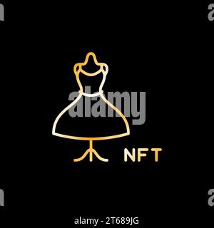 NFT Fashion Vector concept linéaire icône d'or - non fongible Token Woman symbole de contour de robe sur fond sombre Illustration de Vecteur