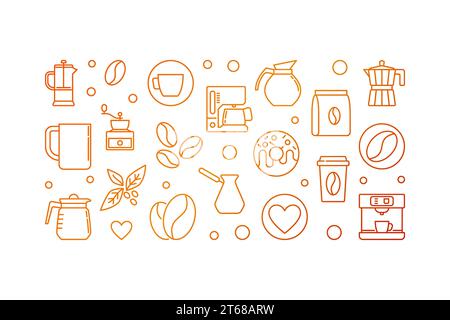 Vector Coffee House bannière horizontale jaune ou illustration dans un style linéaire sur fond blanc Illustration de Vecteur