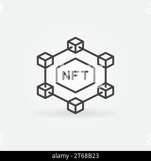 Blockchain avec icône vectorielle de contour de jeton non fongible. Symbole de ligne de concept NFT Illustration de Vecteur