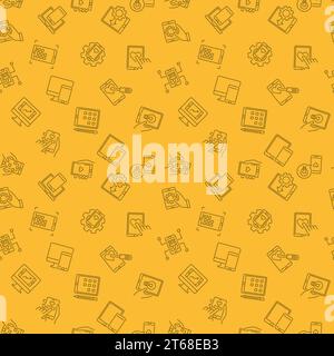 Développement d'applications mobiles vectorielles modèle sans couture jaune dans un style de ligne mince Illustration de Vecteur