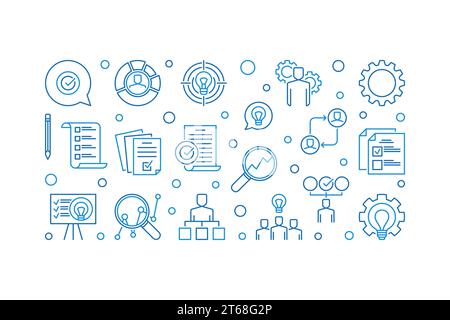 Bannière créative du plan d'action commercial. Illustration horizontale vectorielle dans le style de ligne mince sur fond blanc Illustration de Vecteur