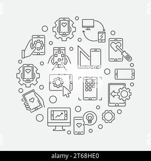 Mobile App Development Vector rond illustration de concept simple dans le style de ligne mince Illustration de Vecteur