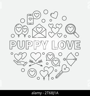 Puppy Love Vector illustration minimale ronde dans le style de contour Illustration de Vecteur