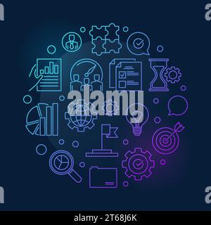 Vecteur de valeurs de base de l'entreprise illustration de contour coloré rond sur fond sombre Illustration de Vecteur
