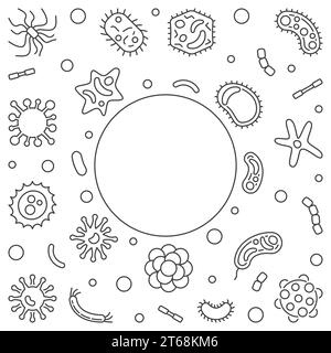 Bactéries, virus et champignons fond carré - cadre vectoriel dans le style de ligne mince Illustration de Vecteur