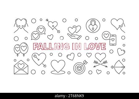 Illustration horizontale minimale du vecteur Falling in Love dans le style de ligne mince Illustration de Vecteur