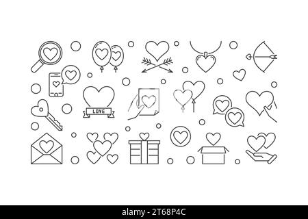 L'amour et les sentiments vecteur horizontal illustration minimale ou bannière dans le style de ligne mince Illustration de Vecteur