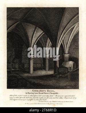 Voûtes souterraines dans Gerards Hall Inn dans Basing Lane, Bread Street, Cheapside, 1795. Gravure sur cuivre de John Thomas Smith d'après les dessins originaux des membres de la Society of Antiquaries de son J.T. Smiths Antiquities of London and its environs, J. Sewell, R. Folder, J. Simco, Londres, 1795. Banque D'Images