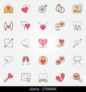 Ensemble d'icônes colorées d'amour - symboles créatifs vectoriels de Saint Valentin ou éléments de logo Illustration de Vecteur